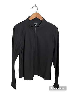 #ad Eileen Fisher Zip Crepe Jacket Women’s Medium Mandarin Collar Neutral Black NWT $74.79