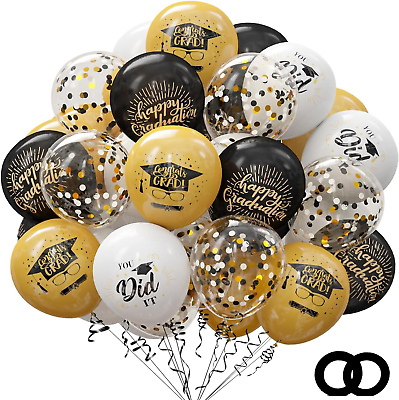#ad #ad 75 Pack Graduation Party Decorations Balloons Set 12 Inch Black Gold Graduatio $33.99