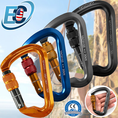 #ad 30KN Heavy Duty Screwgate Locking Carabiner D Ring Clip Hook for Climbing Caving $12.99