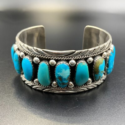 Excellent Handmade Natural Turquoise With 925 Silver Cuff Bracelet $470.00