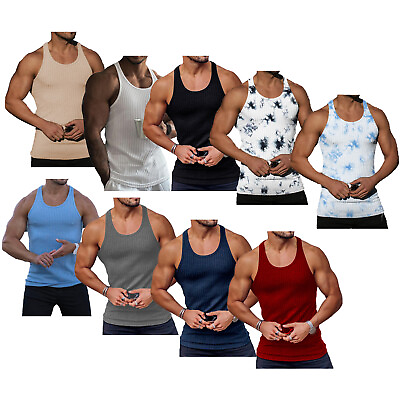 #ad Men#x27;s Gym Muscle Tank Top Fitness Workout Bodybuilding Sleeveless Tee Shirts $12.56
