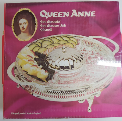 #ad Queen Anne hors d’oeuvres Dish Silver with box Plated Tableware Mayell England $22.99