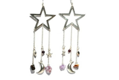 #ad Sterling Silver Celestial Stars w Genuine Stones Moon amp; Hearts Dangle Earrings $22.99