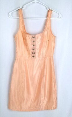 #ad NWT Pretty Young Thing Sleeveless Bodycon Dress Size 2 Peach Satin Hook amp; Eye $13.49