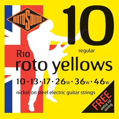 #ad ROTOSOUND ROTO YELLOWS R10 REGULAR NICKEL ON STEEL ELECTRICAL GUITAR STRINGS $11.64
