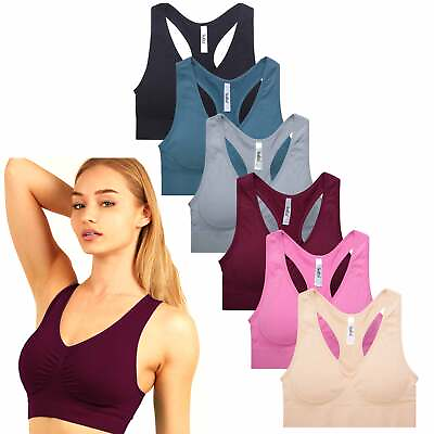3 Pack Womens Sports Bra Racerback Seamless Padded Workout Support Yoga Gym Top $23.74