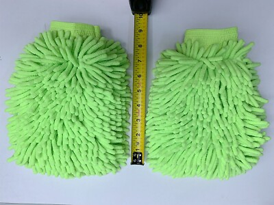 #ad Lot of 2pcs Car Wash Washing Microfiber Chenille mitt Cleaning Green Glove $14.99