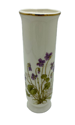 #ad #ad Vintage Otagiri Japan Bud Vase Violets Gold Trim Off White $12.50