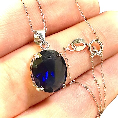 #ad Blue Sapphire Necklace 925 Sterling Silver Italy Pendant for Women lab created $15.28