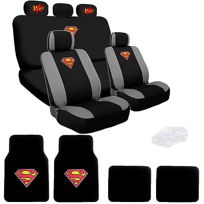 #ad For Mazda Superman Ultimate Car Seat Covers POW Logo Headrest Covers Mats Set $67.64