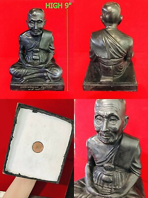 #ad Old Large Bronze Monk Statue Meditation Lp Tuad 7x9 Inch Be2539 Thai Amulet 8587 $601.99