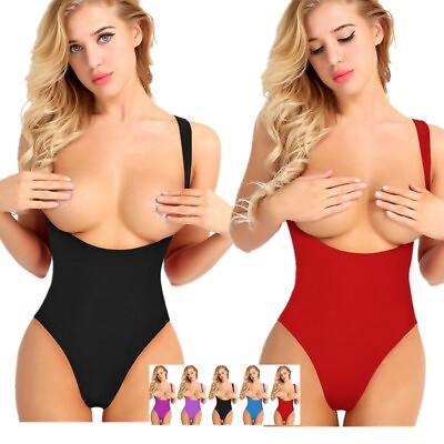 #ad #ad Women#x27;s One Piece Bodysuit Cupless High Cut Thongs Leotard Glossy Sexy Sleepwear $11.17