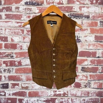 #ad Ralph Lauren Brown Cotton Corduroy Button Down Waistcoat Vest Size 8 $99.00