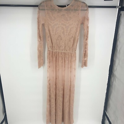 Pink Blush Lace Mesh Overlay Maxi Dress Small Shee Embroidery Mauve Amy Lynn NWT $99.99