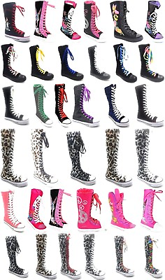Girls Kids Lot Canvas Sneaker Flat Tall Lace Up Knee High Boot Shoe Sz 11 4 $8.99