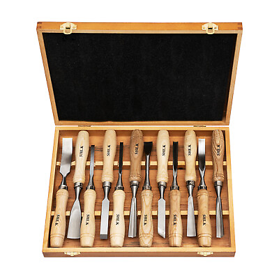#ad 12pcs Carving Chisels Wood Carving Knives Set Woodcarving Hand Tools Set amp; Case $34.20