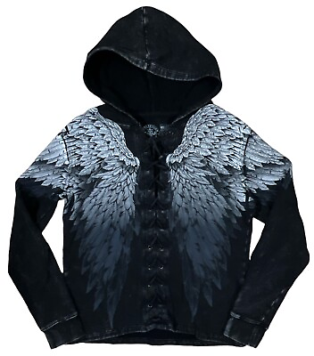 #ad Affliction Womens Hoodie MEDIUM Wings Black Lace Up $60.00