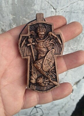 St Michael the Archangel. Pectoral Cross Wood Saint Michael $29.00