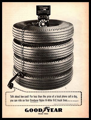 #ad 1962 Goodyear Tire Nylon Hi Miler Truck Tires Rotary Pay Phone Vintage Print Ad $9.95