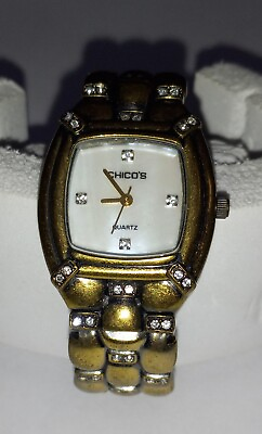 Chico#x27;s Cuff Watch Womens Wristwatch Faux Diamond Bronze Finish $16.10