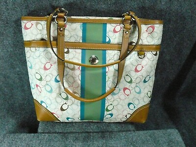 #ad COACH 15139 Tote Heritage Chelsea Stripe Multicolor Colorful Handbag Purse EUC $74.95