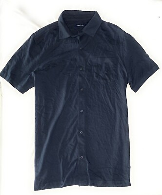 #ad Nautica Men#x27;s Button Down Short Sleeve 100% Cotton Soft Casual Shirt XL Navy $20.99