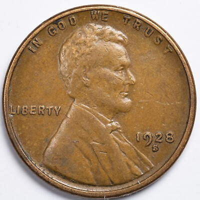 #ad 1928 S Very Fine VF Lincoln Wheat Penny Cent San Francisco Mint $3.45