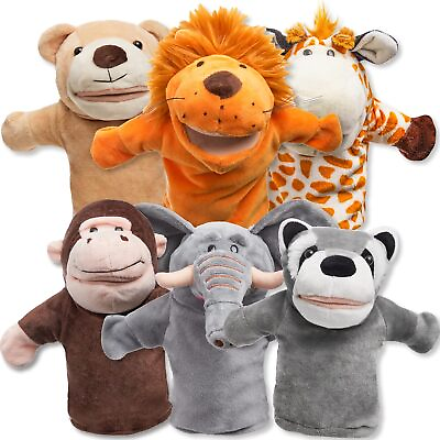 #ad 6Pcs Hand Puppet Set with Working Mouth for Toddler Animal Plush Toys Gift $77.00