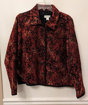 #ad Christopher Banks Reversible Button Up Red or Black Cheetah Jacket Size Medium $19.99