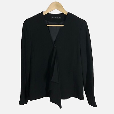 #ad Lafayette 148 Blazer Size 4 Black Draped Ruffle Front Snap Front Career Jacket * $12.50