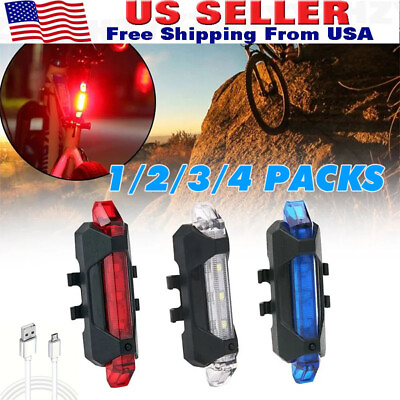 #ad 4 LED USB Rechargeable Bike Tail Light Bicycle Safety Cycling Warning Rear Lamp $8.99