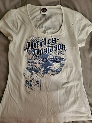 #ad 2011 HARLEY DAVIDSON White Killer Creek GA Womens Shirt Size L $19.98