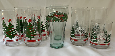 #ad Lot of Vintage Coca Cola Christmas Holiday Winter Glasses $39.99