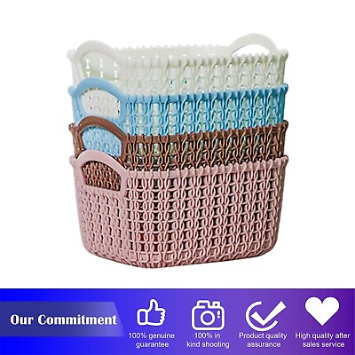 #ad 4 Pcs Weave Basket Storage Organizer Bins Portable Stackable Weave Storage Boxes $11.99