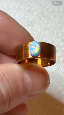 #ad #223B Hand Crafted Size 9.5 Mens Copper Ring with a 8x6mm Lab Created Opal $60.00