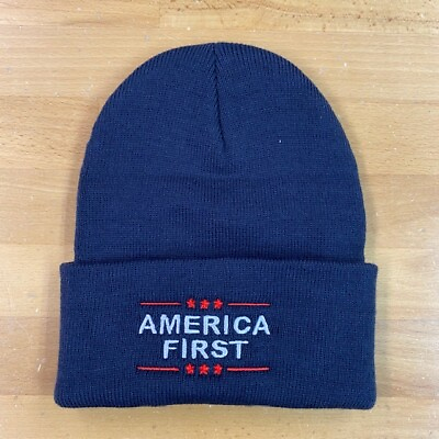 #ad AMERICA FIRST EMBROIDERED BLUE BEANIE $18.98