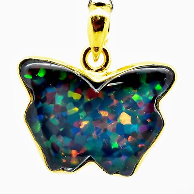 #ad 37.80 Cts Natural Fire Opal Doublet 925 Sterling Silver Gold Plated Pendant $31.88