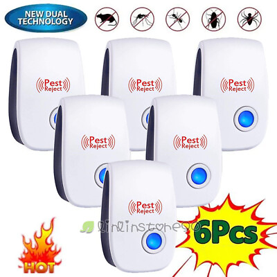 #ad Ultrasonic Pest Repeller Roaches Lizards Mice Flies Spiders Bugs Control 6 Packs $17.99