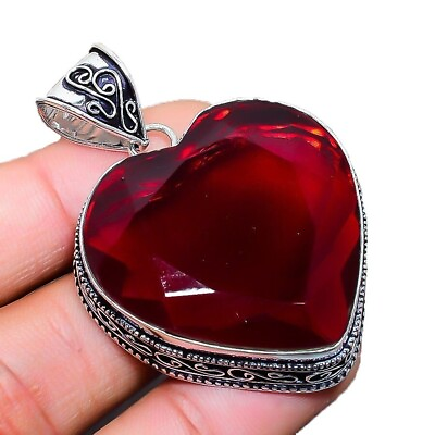 Red Garnet Gemstone Handmade 925 Sterling Silver Jewelry Heart Cut Pendant #ad $12.99
