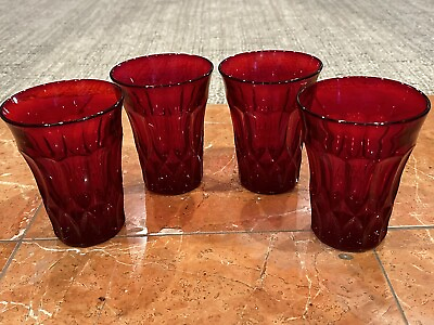 Noritake Perspective 5quot; Water Tumblers GLOWS UNDER UV Set 4 Vintage Ruby Red EUC $55.55