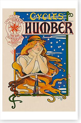 Humber Cycles Bicycle Retro 1897 Art Nouveau French Poster $16.49
