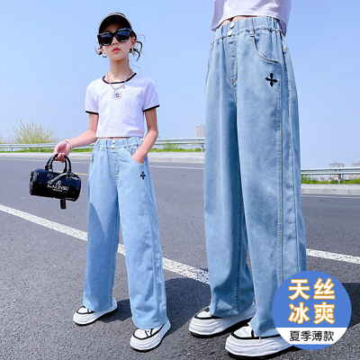 Girls Pants Tencel Denim Pants Suit Thin Trousers Loose Kid#x27;s Wide Leg Pants #ad $38.70