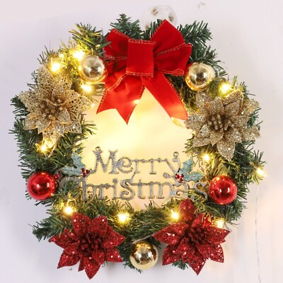 #ad Christmas Wreath LED Light Large Front Door Wreath Garland Decoration Xmas Gift $15.03