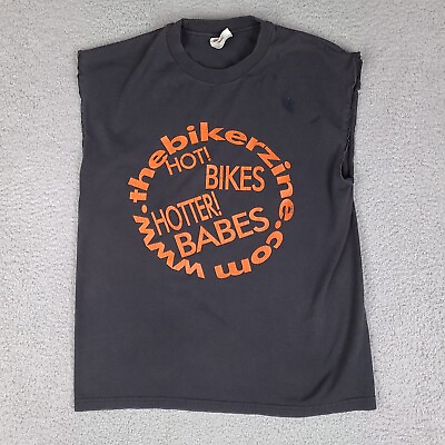 #ad Bikers thebikerzine Shirt Mens Medium Sleeveless Hot Bikes Hotter Babes Cut Off $7.95