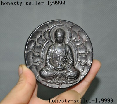 #ad Tibet Buddhism Meteorite iron Shakyamuni thangka Wall hanging Amulet Pendant $24.65