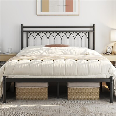 #ad Twin Full Queen Size Metal Platform Bed Frame with Petal Accented Headboard $99.99