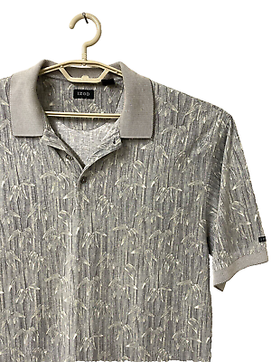 #ad IZOD Casual Polo golf Shirt Mens L 44x31 Bamboo Print Gray SS Poly Stretch Ltwt $7.19