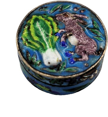 Ornate pill box in 925 silver with cloisonne $80.00