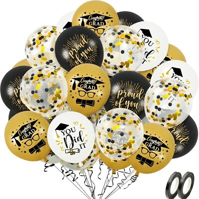 #ad #ad 72pcs 2024 Graduation Party Decorations Balloons Set 12 Inch Black White Gold $15.99