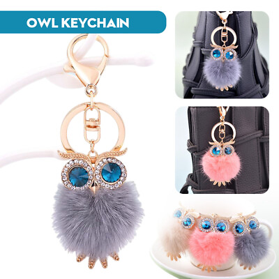 #ad Pom pom Ball Owl Keyring Keychain Handbag Bag Hanging Pendant Decor Car Interior $7.18
